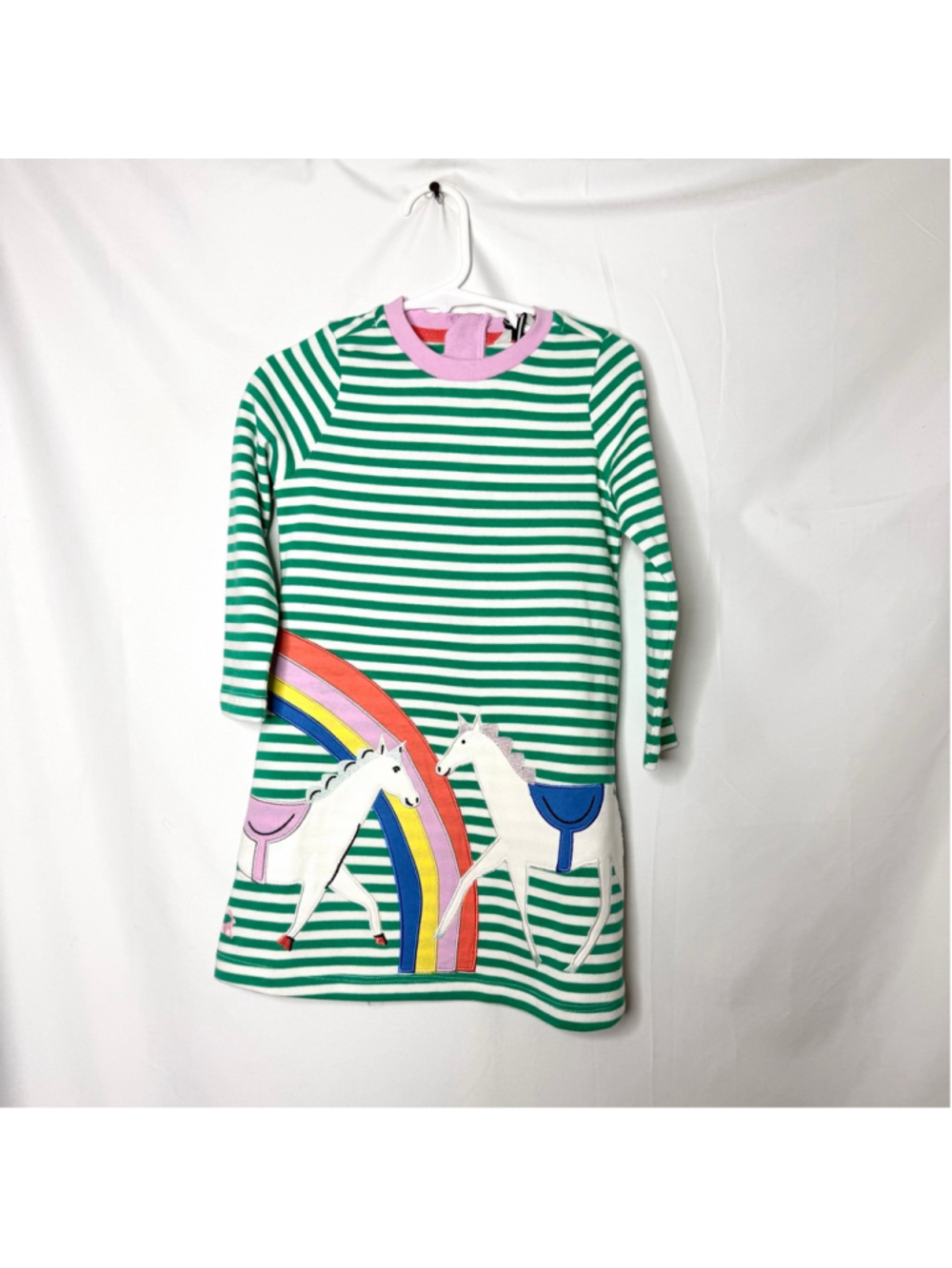 Girls Joules Casual Dress 2T Green White Striped Unicorn Rainbow NEW with tags
